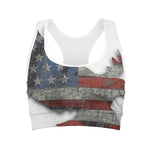Eagle American Flag Print Women's Sports Bra