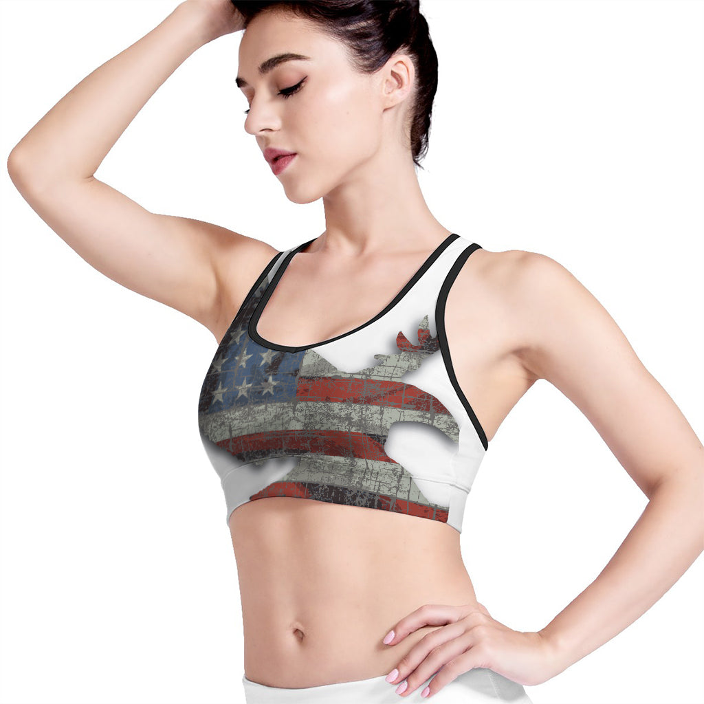 Eagle American Flag Print Women's Sports Bra