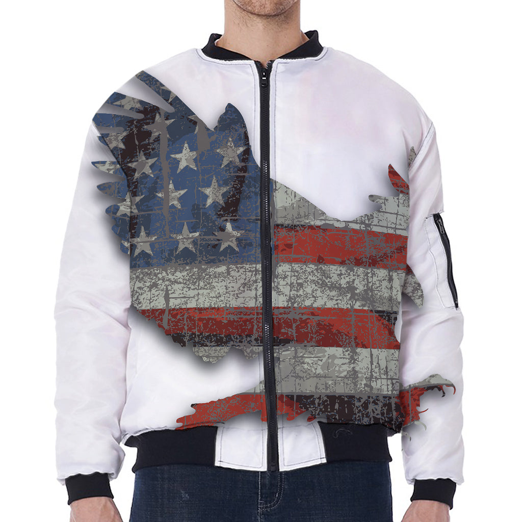 Eagle American Flag Print Zip Sleeve Bomber Jacket