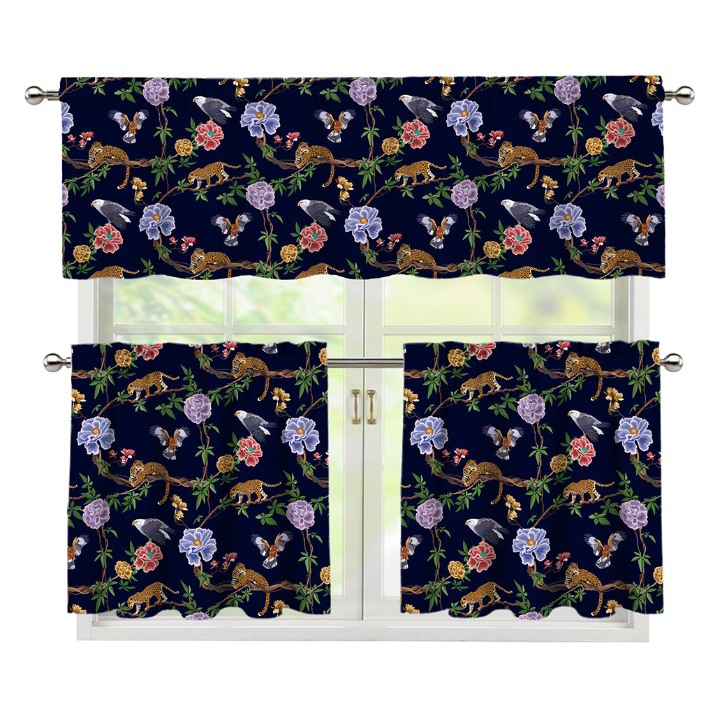 Eagle And Jaguar Pattern Print 3 Piece Kitchen Curtains