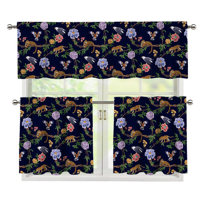 Eagle And Jaguar Pattern Print 3 Piece Kitchen Curtains