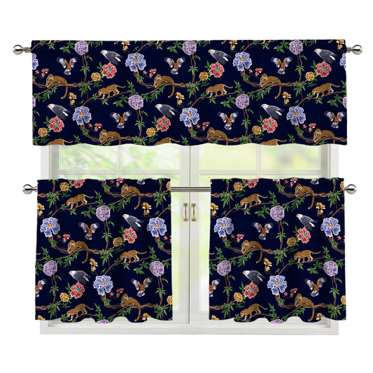 Eagle And Jaguar Pattern Print 3 Piece Kitchen Curtains