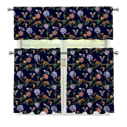 Eagle And Jaguar Pattern Print 3 Piece Kitchen Curtains