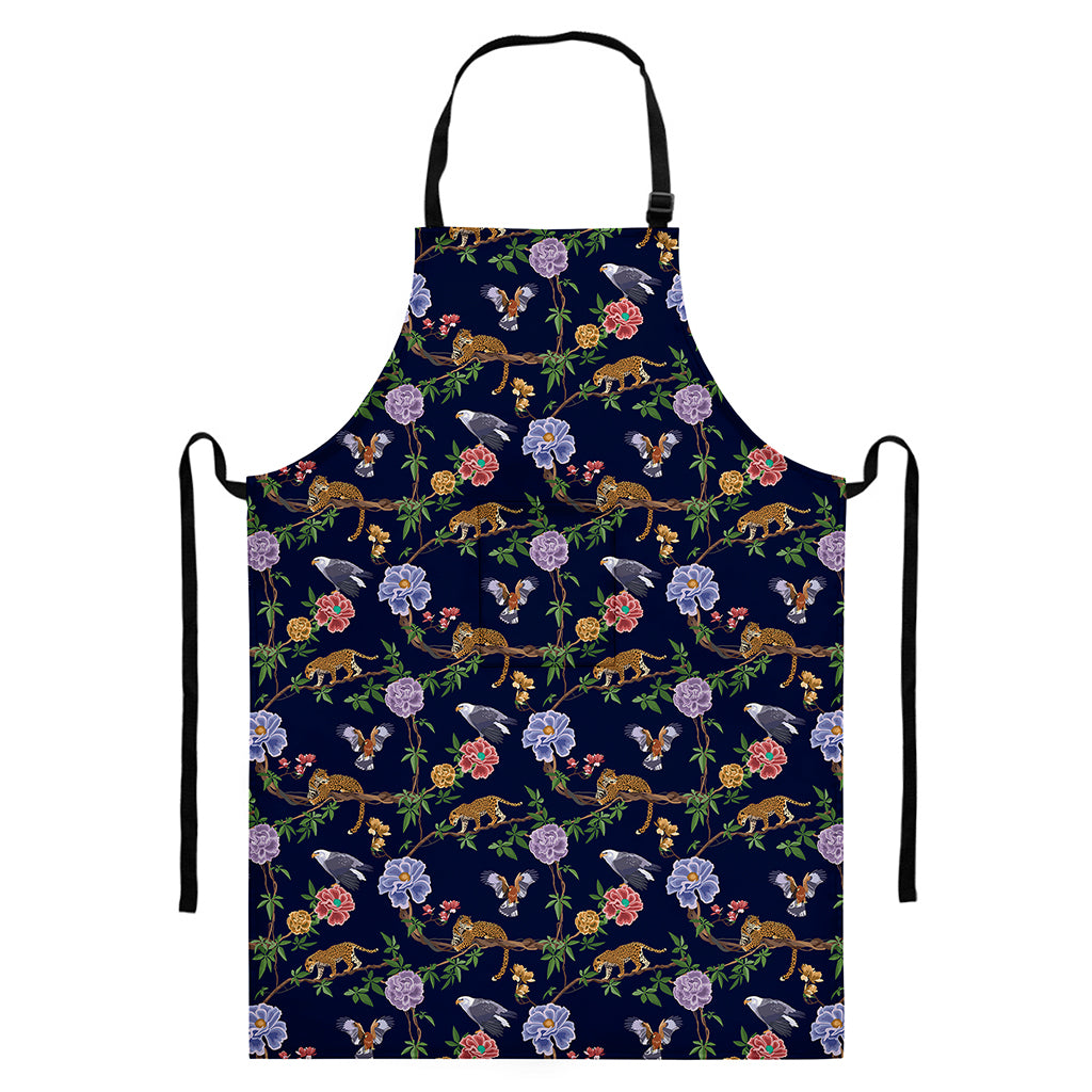 Eagle And Jaguar Pattern Print Bib Apron With Pocket