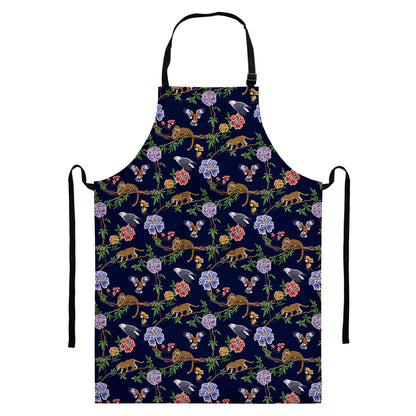 Eagle And Jaguar Pattern Print Bib Apron With Pocket