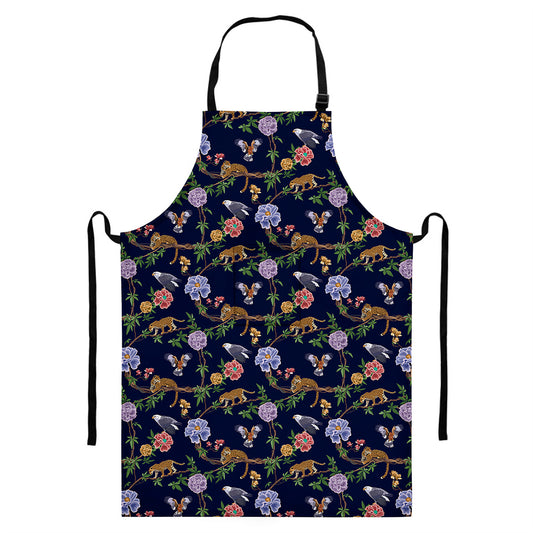 Eagle And Jaguar Pattern Print Bib Apron With Pocket