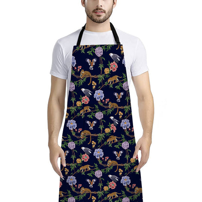 Eagle And Jaguar Pattern Print Bib Apron With Pocket