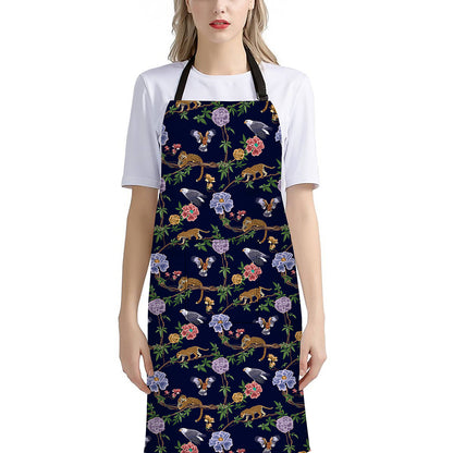 Eagle And Jaguar Pattern Print Bib Apron With Pocket