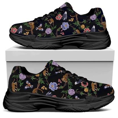 Eagle And Jaguar Pattern Print Black Chunky Shoes
