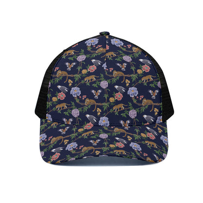 Eagle And Jaguar Pattern Print Black Mesh Trucker Cap