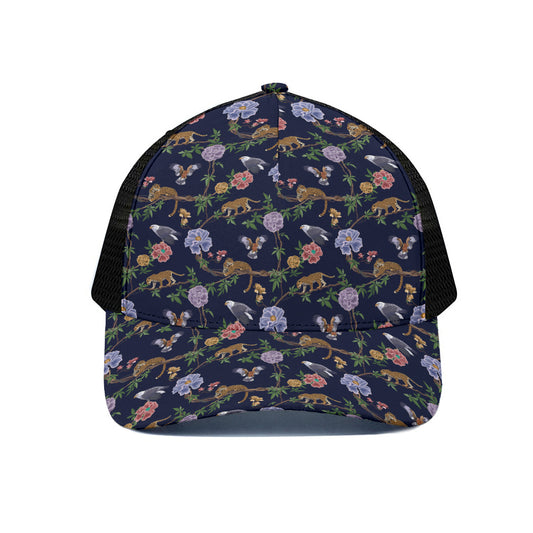 Eagle And Jaguar Pattern Print Black Mesh Trucker Cap
