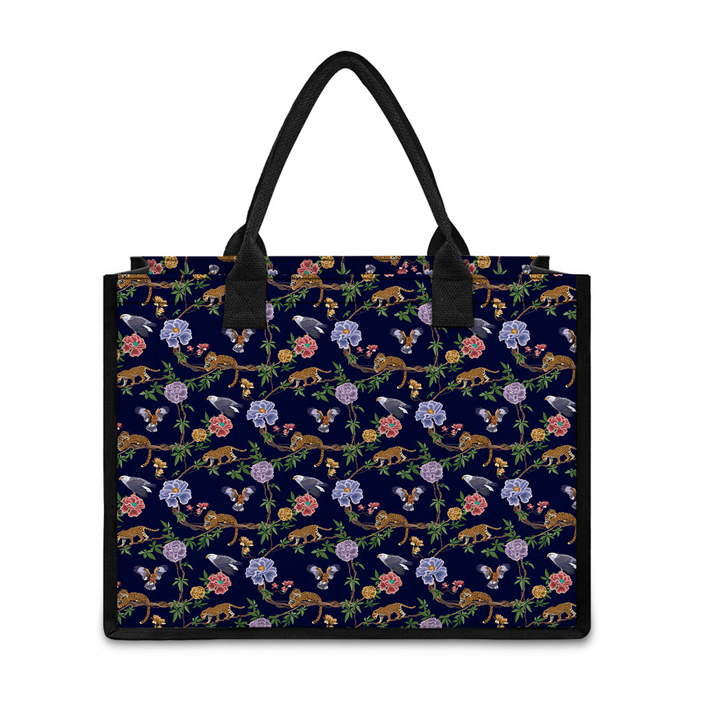 Eagle And Jaguar Pattern Print Canvas Tote Bag