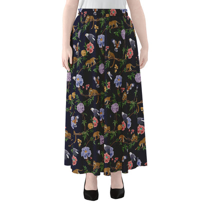 Eagle And Jaguar Pattern Print Chiffon Maxi Skirt
