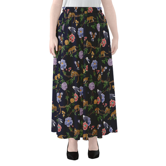 Eagle And Jaguar Pattern Print Chiffon Maxi Skirt