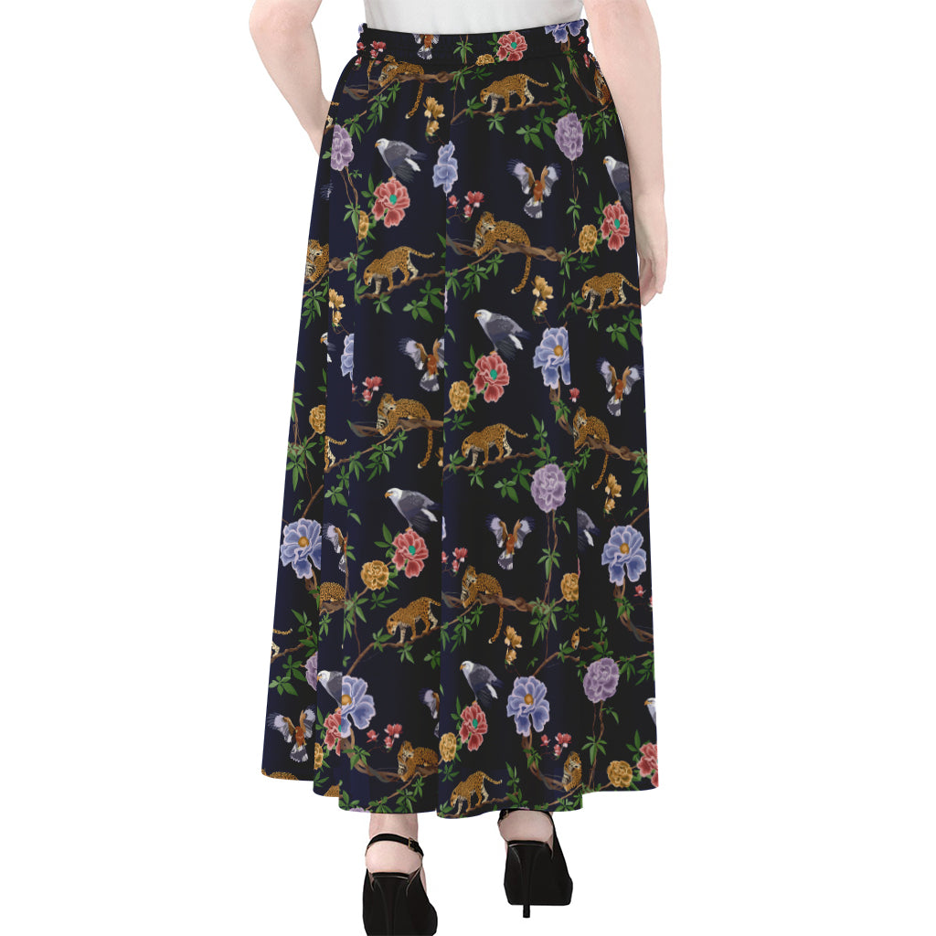 Eagle And Jaguar Pattern Print Chiffon Maxi Skirt