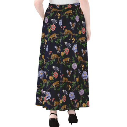 Eagle And Jaguar Pattern Print Chiffon Maxi Skirt