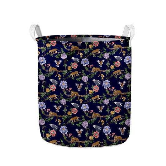 Eagle And Jaguar Pattern Print Collapsible Laundry Basket