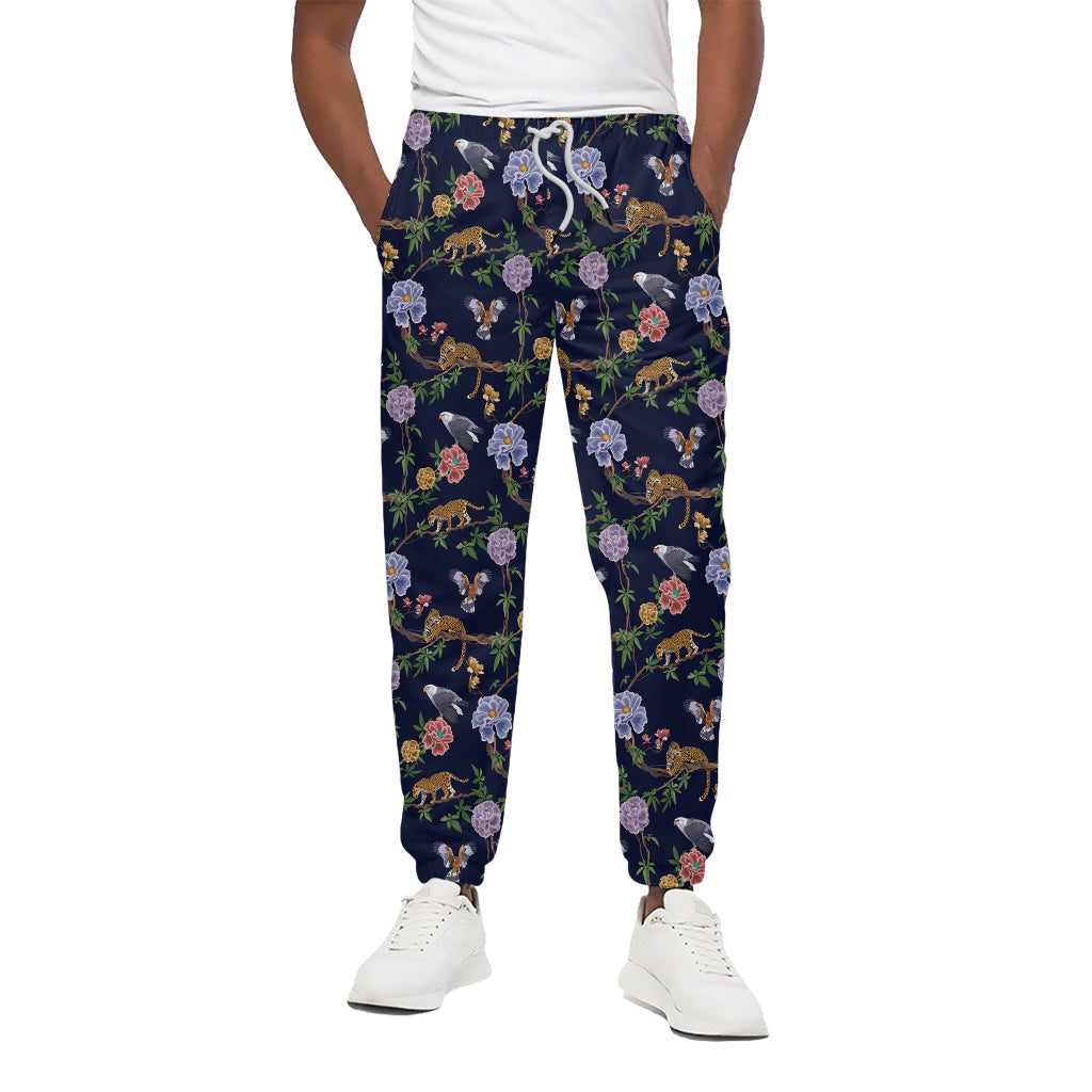 Eagle And Jaguar Pattern Print Cotton Pants