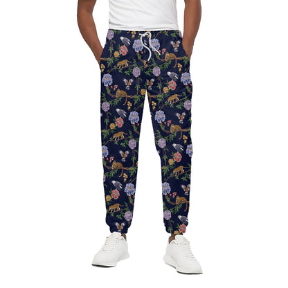 Eagle And Jaguar Pattern Print Cotton Pants
