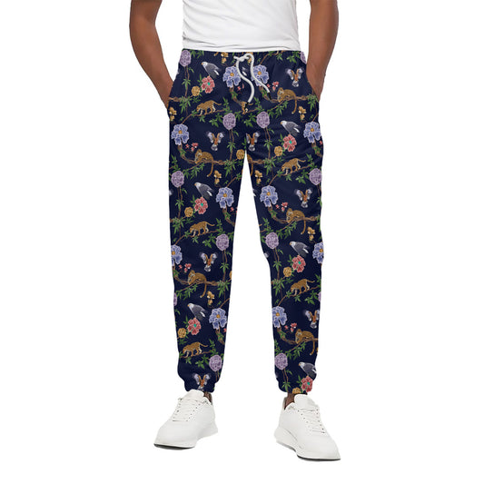 Eagle And Jaguar Pattern Print Cotton Pants