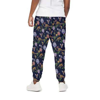 Eagle And Jaguar Pattern Print Cotton Pants
