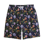 Eagle And Jaguar Pattern Print Cotton Shorts