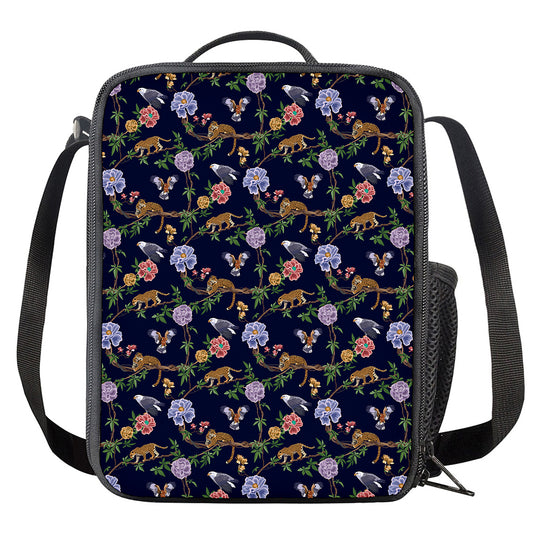Eagle And Jaguar Pattern Print Crossbody Lunch Bag