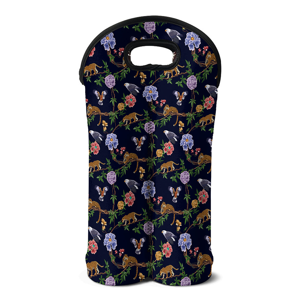 Eagle And Jaguar Pattern Print Double Neoprene Wine Tote