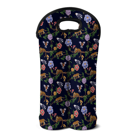 Eagle And Jaguar Pattern Print Double Neoprene Wine Tote