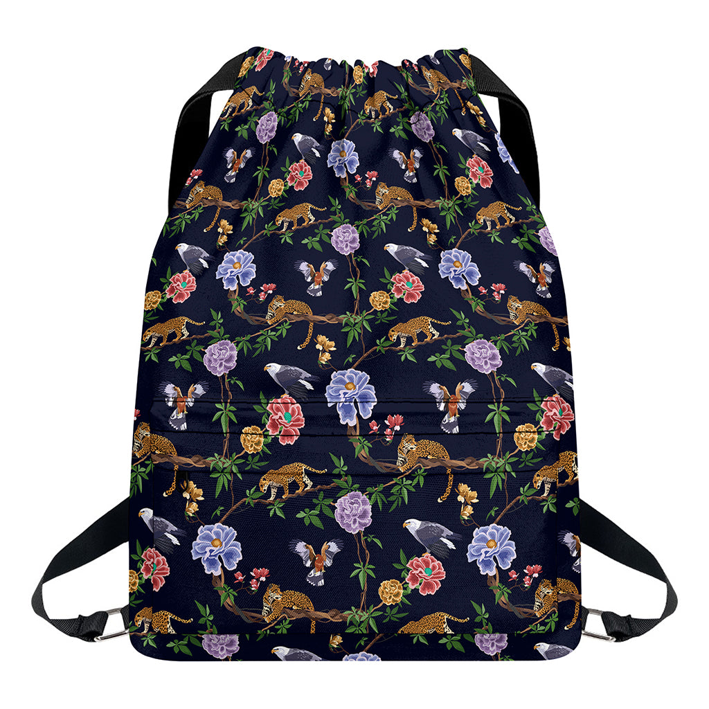 Eagle And Jaguar Pattern Print Drawstring Backpack