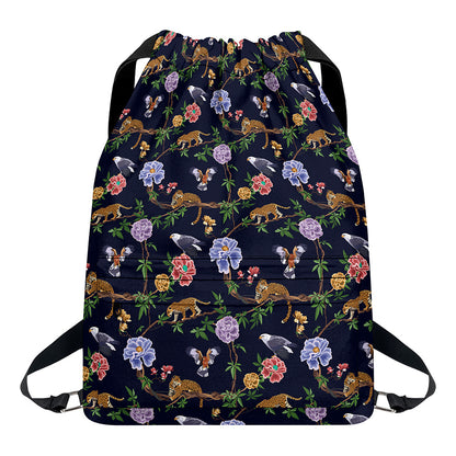 Eagle And Jaguar Pattern Print Drawstring Backpack