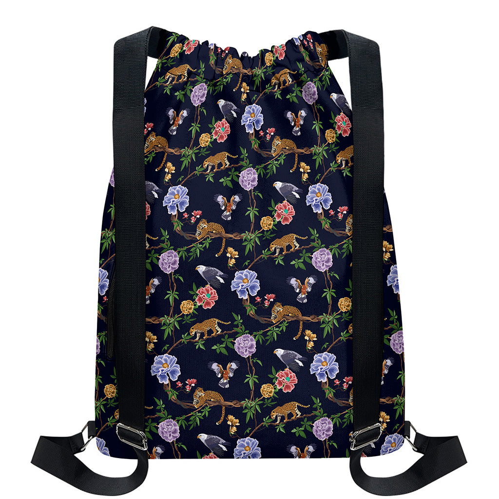 Eagle And Jaguar Pattern Print Drawstring Backpack