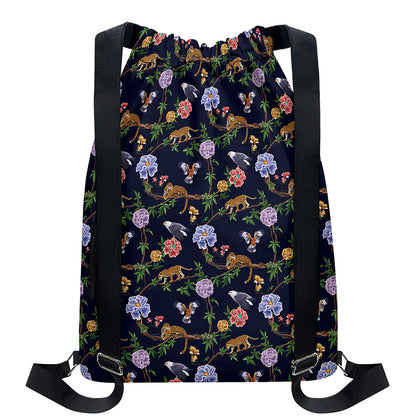 Eagle And Jaguar Pattern Print Drawstring Backpack