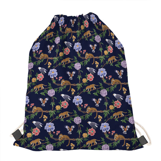 Eagle And Jaguar Pattern Print Drawstring Bag