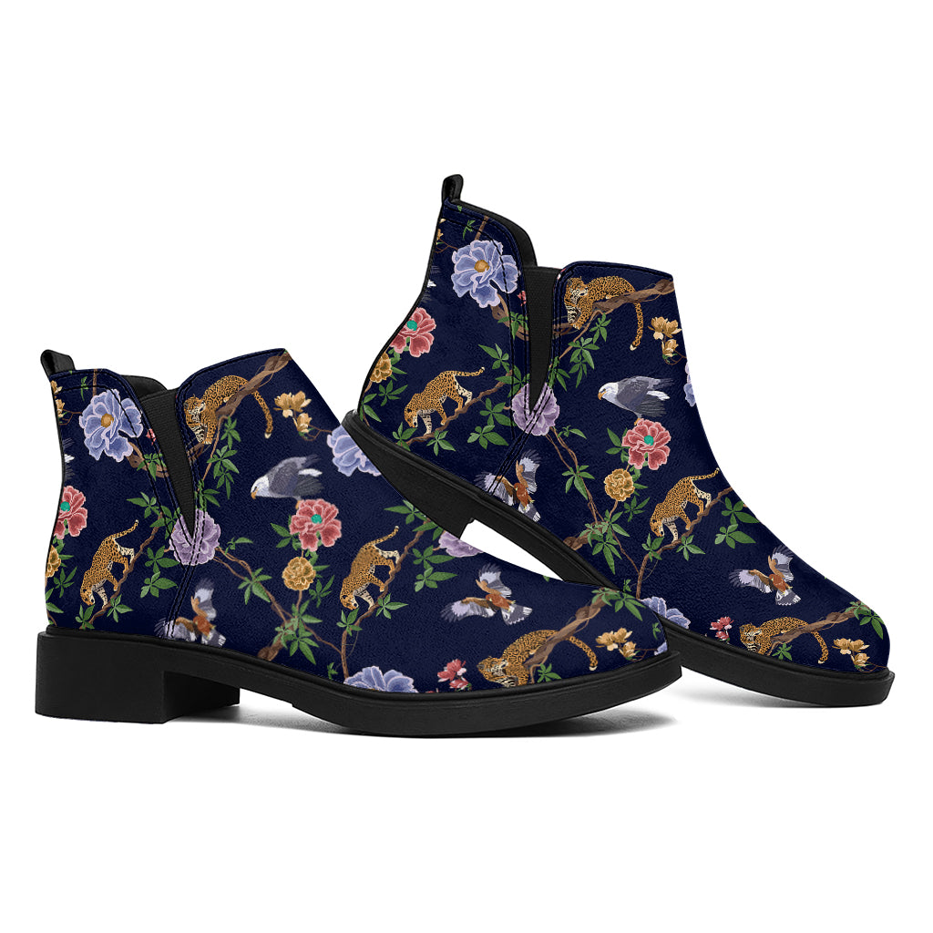 Eagle And Jaguar Pattern Print Flat Ankle Boots