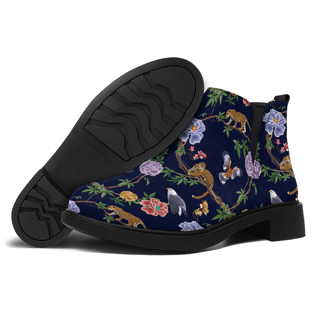 Eagle And Jaguar Pattern Print Flat Ankle Boots