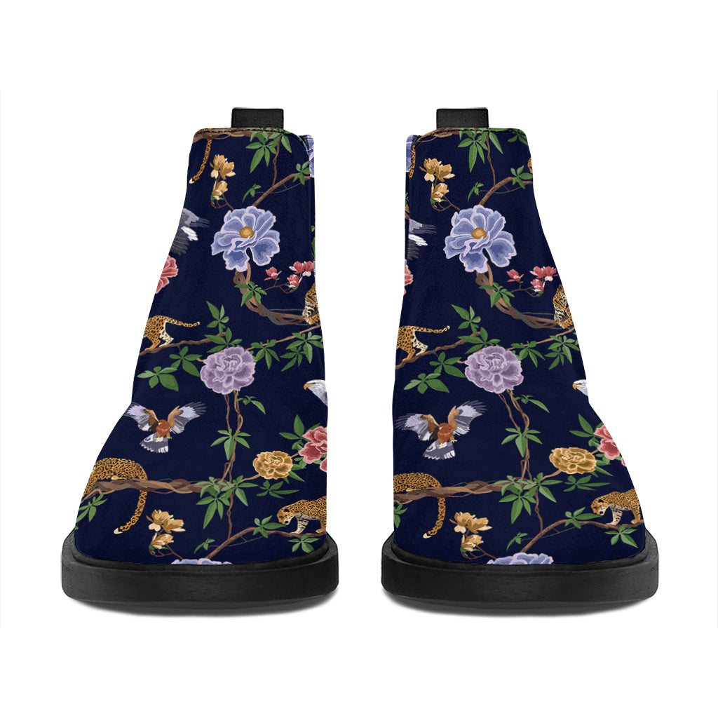 Eagle And Jaguar Pattern Print Flat Ankle Boots