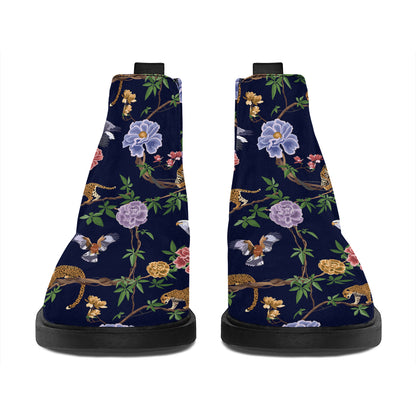 Eagle And Jaguar Pattern Print Flat Ankle Boots