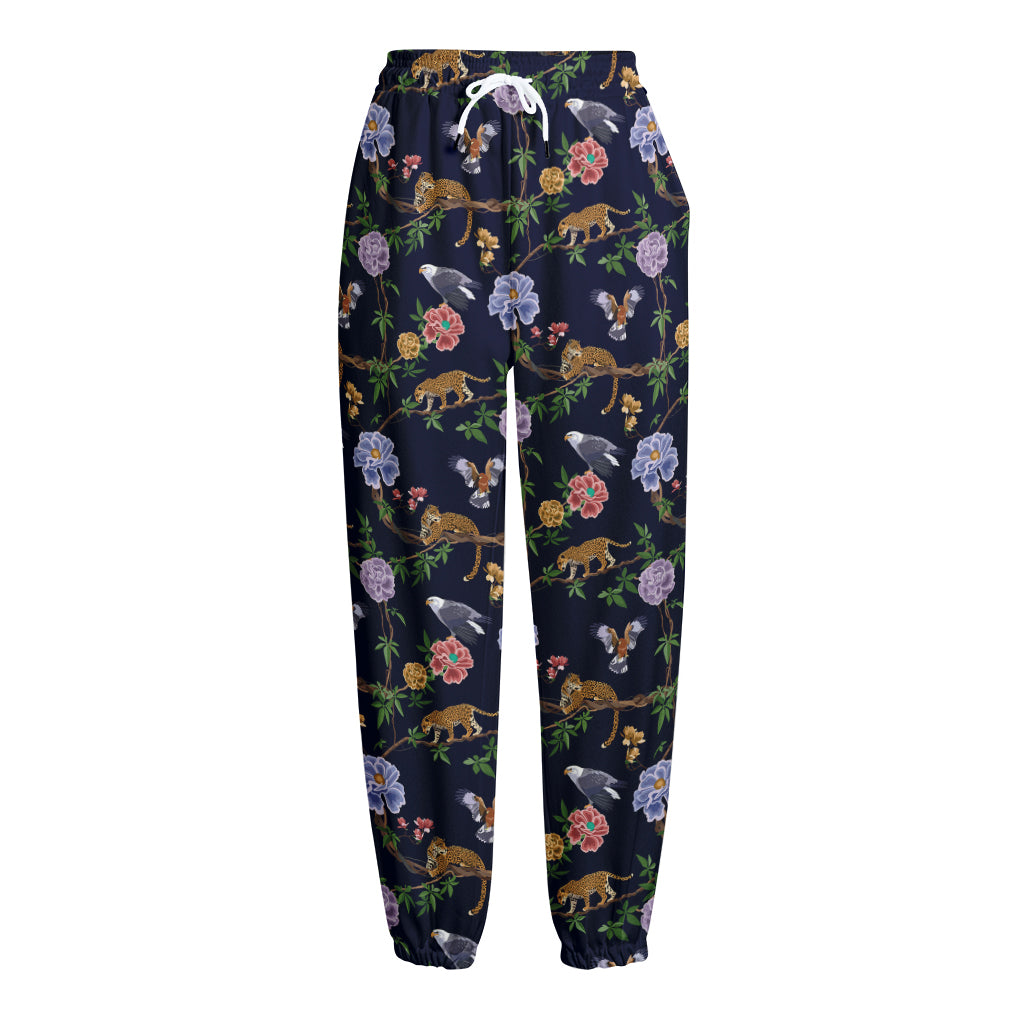 Eagle And Jaguar Pattern Print Fleece Lined Knit Pants
