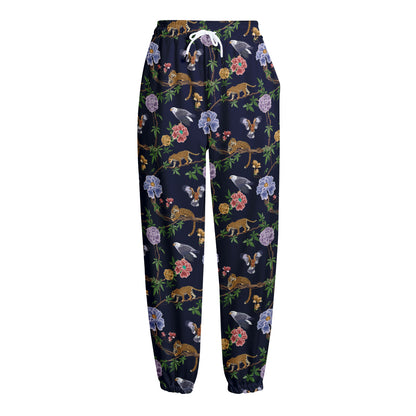 Eagle And Jaguar Pattern Print Fleece Lined Knit Pants