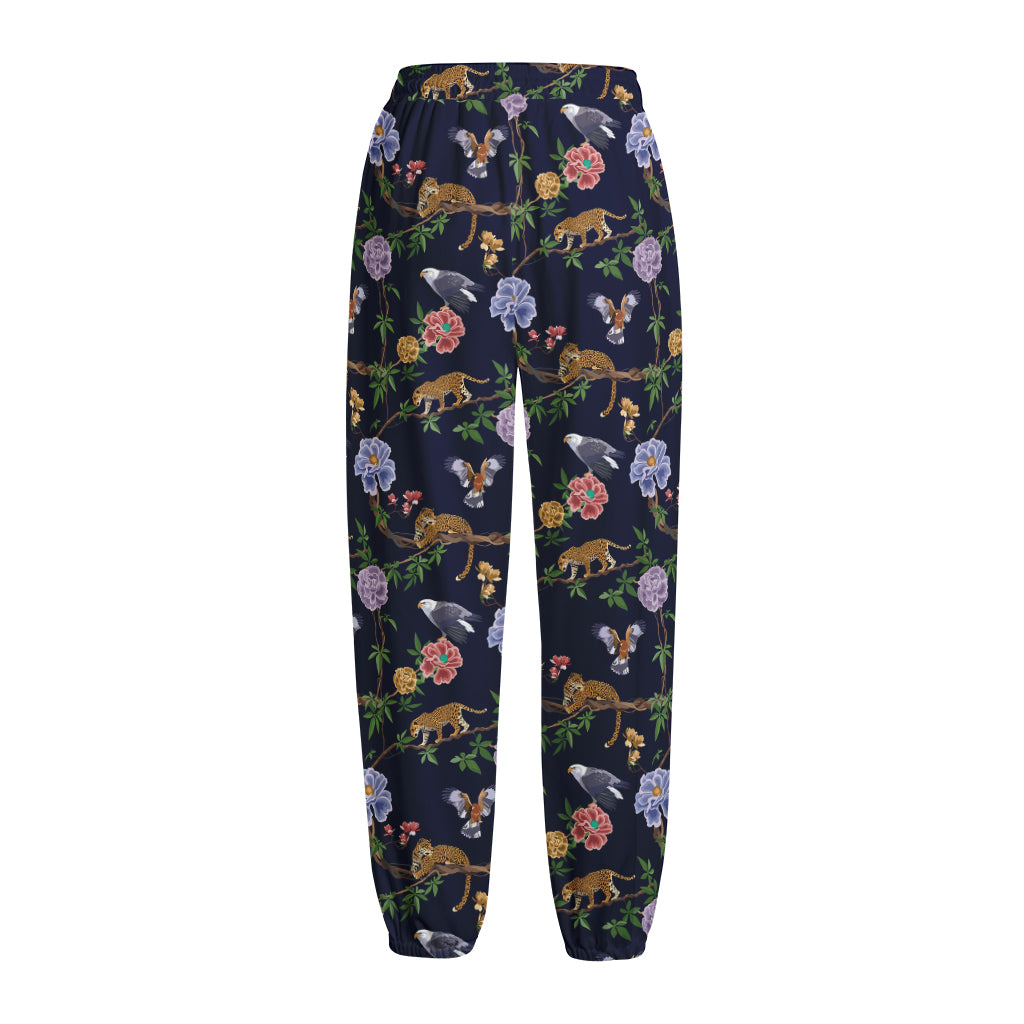 Eagle And Jaguar Pattern Print Fleece Lined Knit Pants