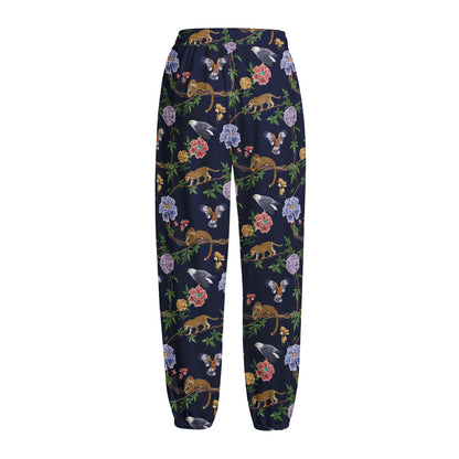 Eagle And Jaguar Pattern Print Fleece Lined Knit Pants