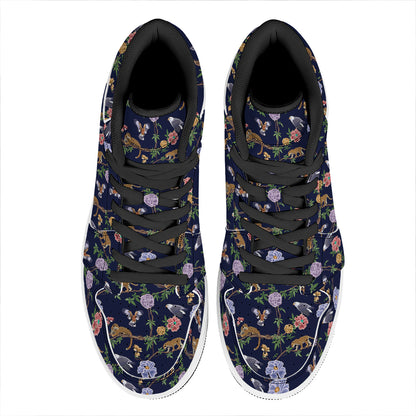 Eagle And Jaguar Pattern Print High Top Leather Sneakers