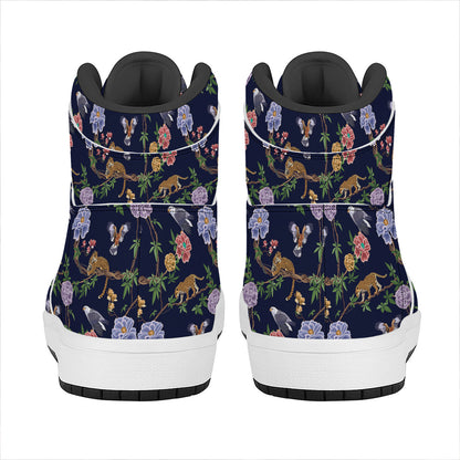 Eagle And Jaguar Pattern Print High Top Leather Sneakers