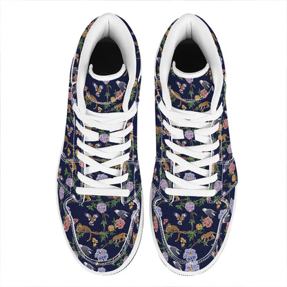 Eagle And Jaguar Pattern Print High Top Leather Sneakers