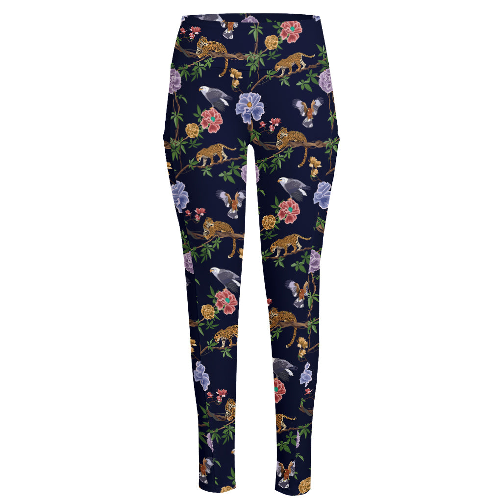 Eagle And Jaguar Pattern Print High-Waisted Pocket Leggings