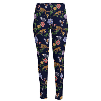 Eagle And Jaguar Pattern Print High-Waisted Pocket Leggings