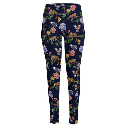 Eagle And Jaguar Pattern Print High-Waisted Pocket Leggings