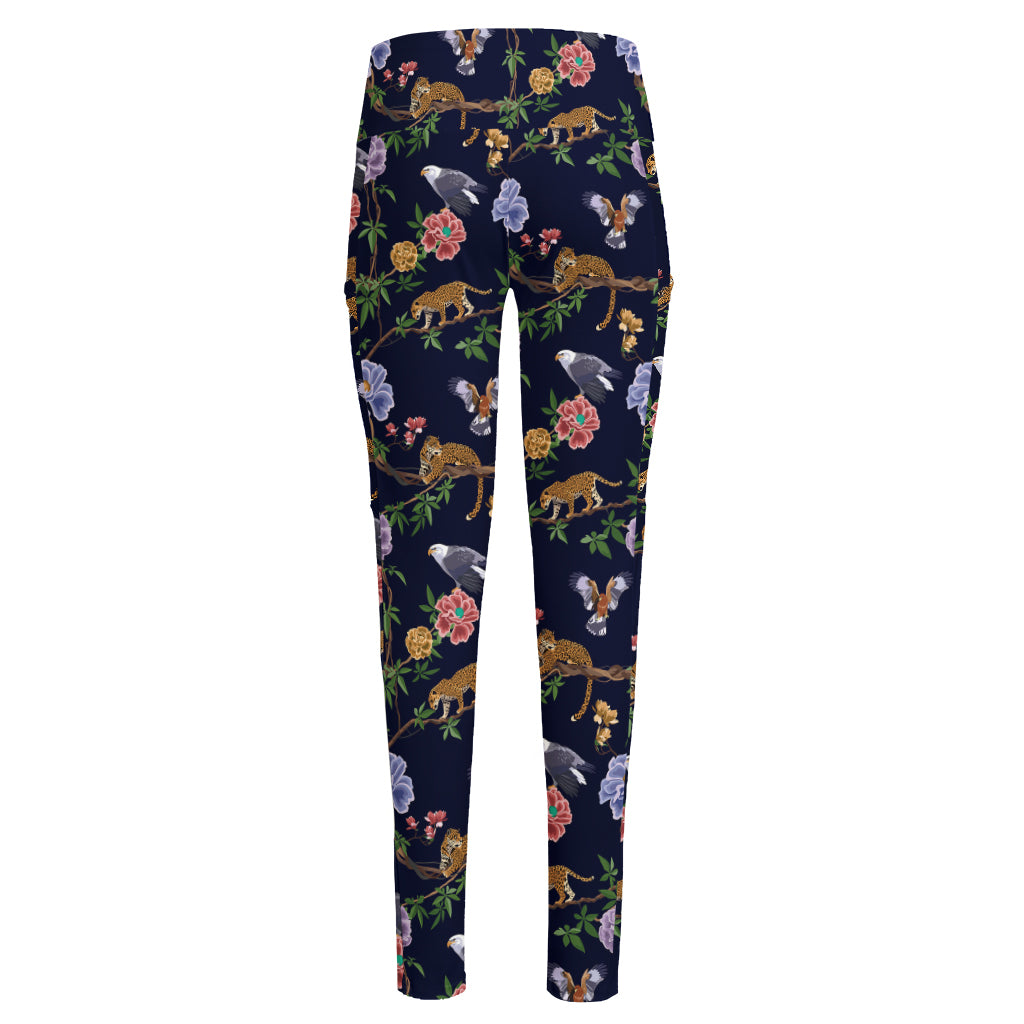 Eagle And Jaguar Pattern Print High-Waisted Pocket Leggings