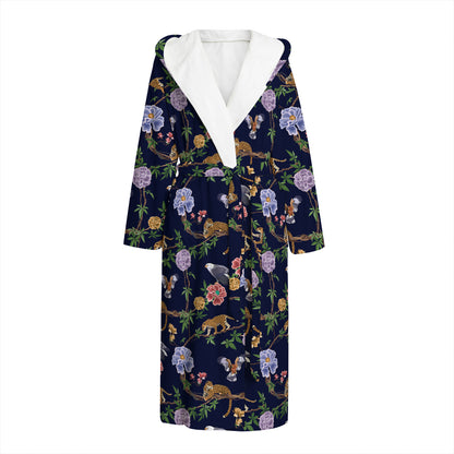 Eagle And Jaguar Pattern Print Hooded Bathrobe